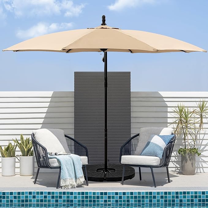 VECELO 4-Piece Round Offset Patio Umbrella Base Stand Heavy Duty, Wind-Resistant with U Locking, Stable, Water/Sand Filled for Deck, Poolside, Beach, Market, Garden, Black