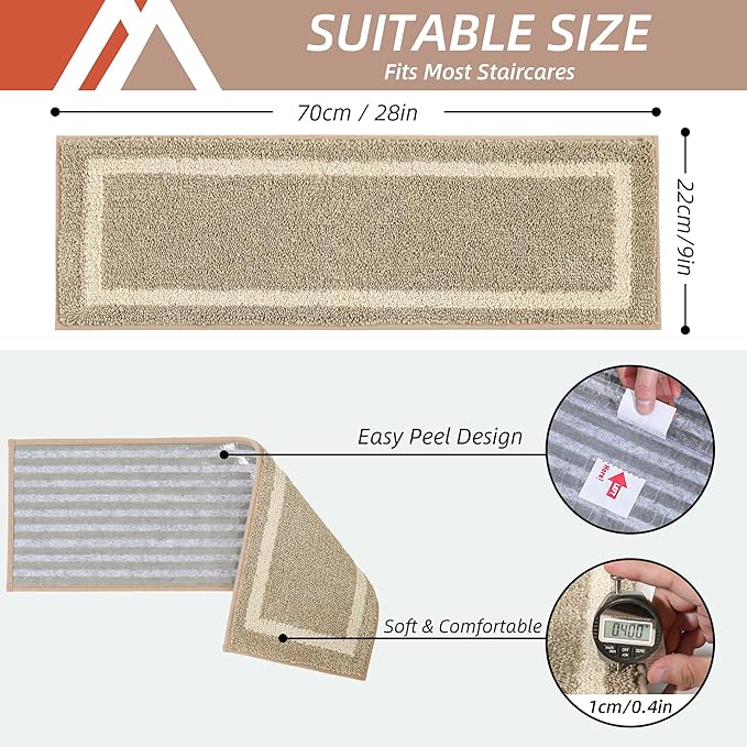 COSY HOMEER Soft Stair Treads Non-Slip Carpet Mat 28inX9in Indoor Stair Runners for Wooden Steps, Stair Rugs for Kids and Dogs, 100% Polyester TPE Backing 7pcs,Beige,Square