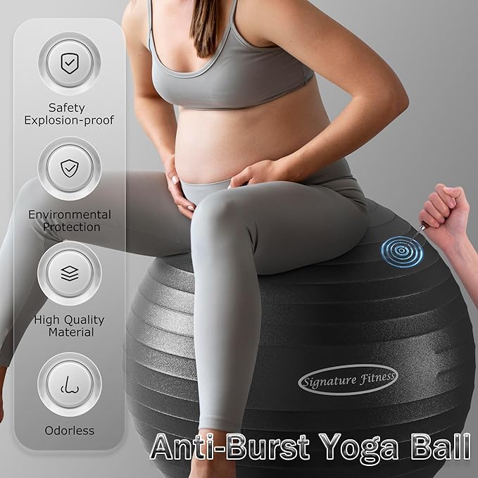 Fitvids Anti-Burst and Slip Resistant Exercise Yoga Fitness Birthing Ball with Quick Pump, 2,000-Pound Capacity, Multiple Colors and Sizes