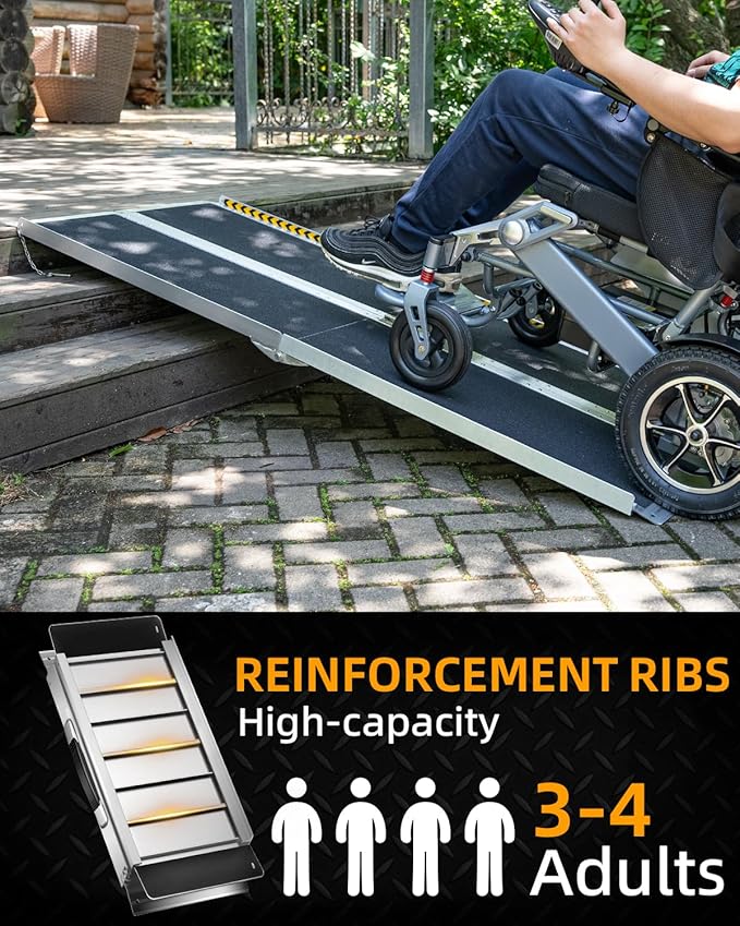 VNN Portable Wheelchair Ramp 6FT, Seamless Non-Slip Aluminum Ramps for Wheelchairs for Home, Handicap Wheelchair Ramps for Home Steps, Aluminum Loading Dock Plates, Doorways