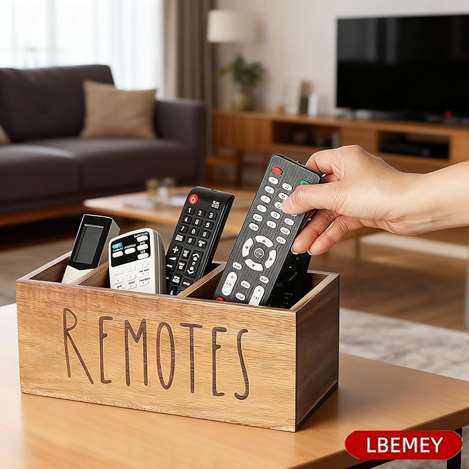 Acacia Wood Remote Control Holder, TV Remote Holder, Remote Organizer for Table,Home,Living room, bedroom for Wooden Remote Box (Brown, L,for 5+ Remote Controls)