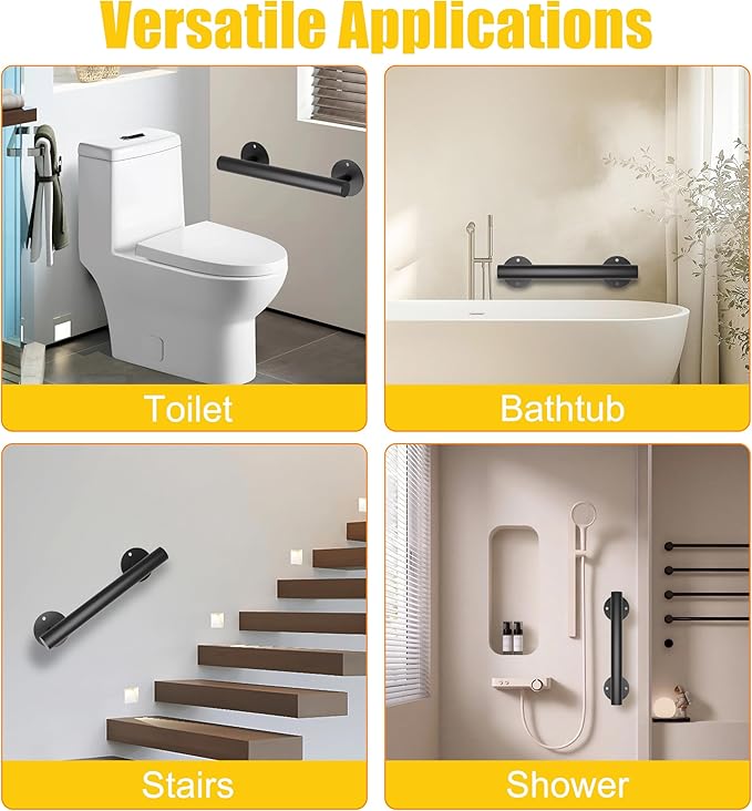 Heavy Duty Stair Railing, Wrought Iron Hand Rails for Indoor Stairs, Handrails for Bathroom, Basement, Porch Steps, Barrier-Free Staircase Grab Bar for Seniors, 12"