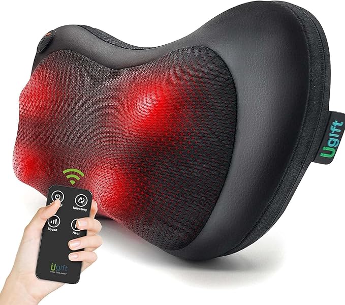 Ugift Back Massager Pillow with Remote Control -Deep Tissue Neck Massager with Heat and Shiatsu Kneading for Shoulder Leg Foot Body Pain Relief -Massage Pillow for Home Car Office Gifts for Women/Men