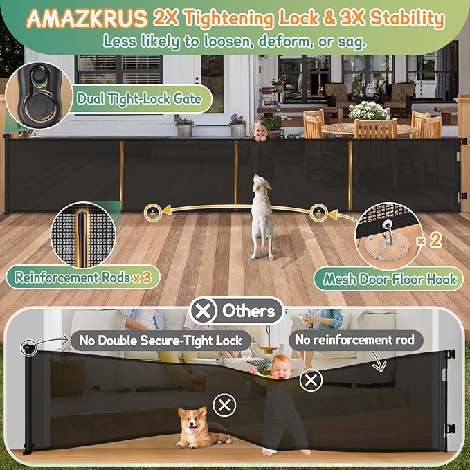 200'' Retractable Baby Gates Extra Wide,34" Tall Retractable Dog Gate for Doorways,Extra Long Retractable Baby Gate for Stairs,Kitchen,Indoor/Outdoor Retractable Gate with Fiberglass Reinforcement Rod