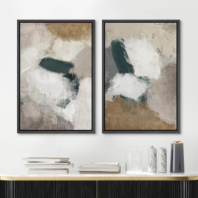 MUDECOR Framed Canvas Print Wall Art Vintage Mid-Century Colorful Pattern Illustrations Modern Art Decorative Bohemian Colorful Chic for Living Room, Bedroom, Office - 16"x24"x2 Black