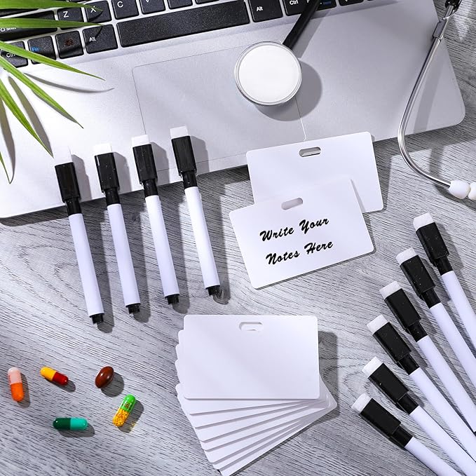 Laumoi 24 Packs Pocket Sized Erasable Notepad Badge Accessory 12 Mini Whiteboard Clipboard Hangs with Badge Mini Small Dry Erase Board with 12 Dry Erase Marker Office School (Black,2.1 x 3.4 Inches)