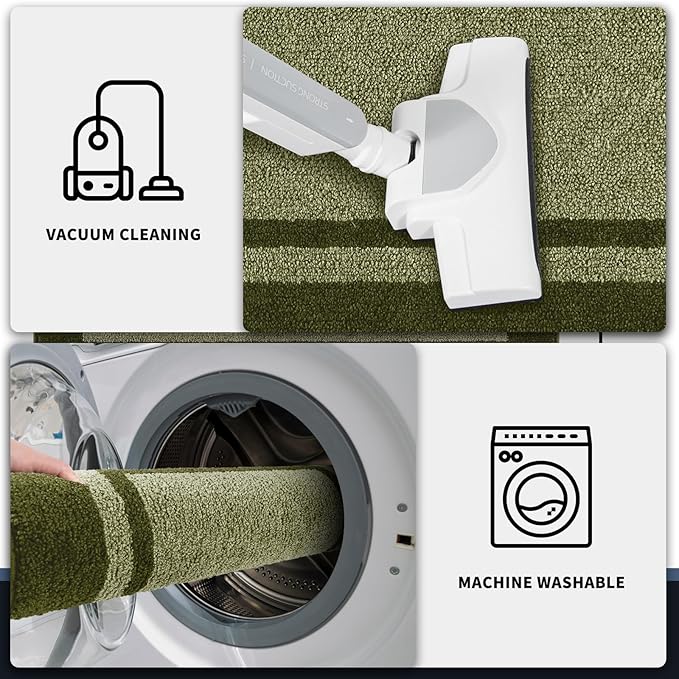 PURRUGS Dirt Trapping Door Mat 24" x 60", Non-Slip/Skid Machine Washable Entryway Rug, Shoes Scraper, Area Rug, Super Absorbent Welcome Mat for Muddy Wet Shoes and Paws, Budding Green & Sage Green