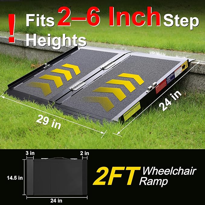 2FT Portable Wheelchair Ramp with Quick-Lock, Black Seamless Non-Slip Aluminum Folding Handicap Ramp,Threshold Ramp for Doorways, Wheel Chair Ramp for Home Steps, Loading Dock Plates