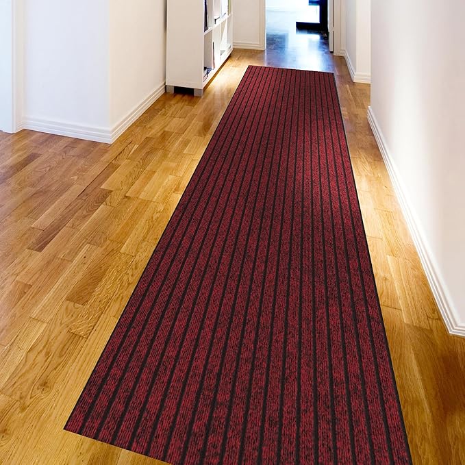 Ottomanson 2'7" x 7' Hallway Runner with Scraper Pile Extra Durable Non-Slip Rug Mat for Indoor & Outdoor Use - Ideal for Kitchen, Entryway, Patio & Garage - High-Traffic Carpet, Red