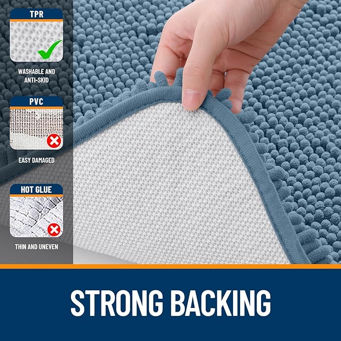 OLANLY Bathroom Rugs Sets 2 Piece, Soft Absorbent Chenille Bath Mats and U-Shaped Contour Toilet Mat Area Rug Set, Machine Washable Bath Carpet, Home Decor Accessories(36"x24"+24"x20", Airy Blue)