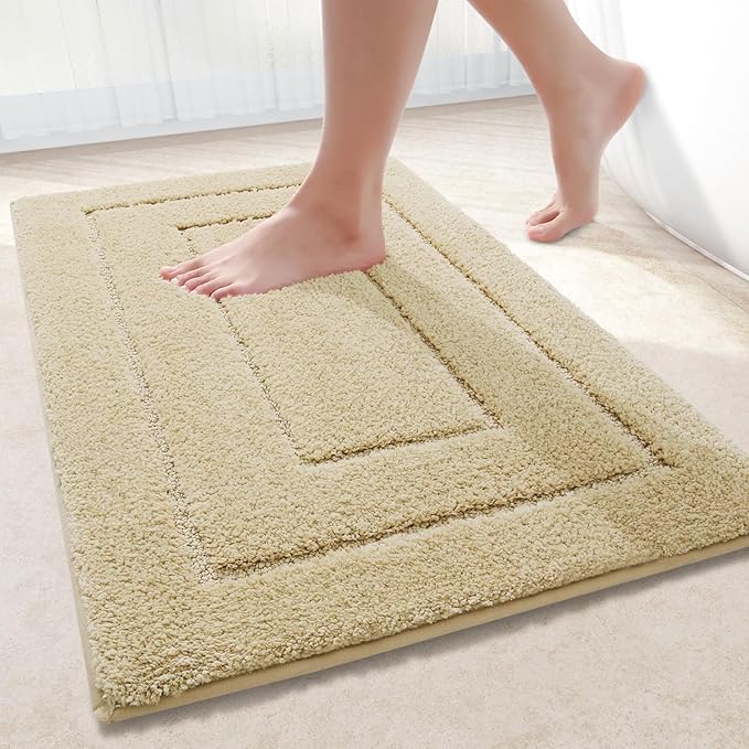Buganda Bathroom Rugs, 30" x 20", Soft and Absorbent Microfiber Bath Rugs, Non-Slip Shaggy Shower Carpet, Machine Wash Dry Bath Mats for Bathroom Floor, Tub and Shower, Beige