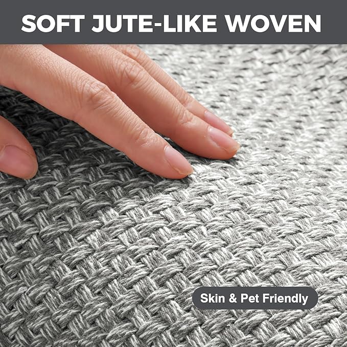 Kitchen Rugs Mat Non Slip Washable, 0.4" Thick Anti Fatigue Cushioned Kitchen Mats for Floor, Absorbent Jute-Look Kitchen Runner Rug Sink Mat Laundry Standing Mats, Easy Clean, Gray 17"x47"