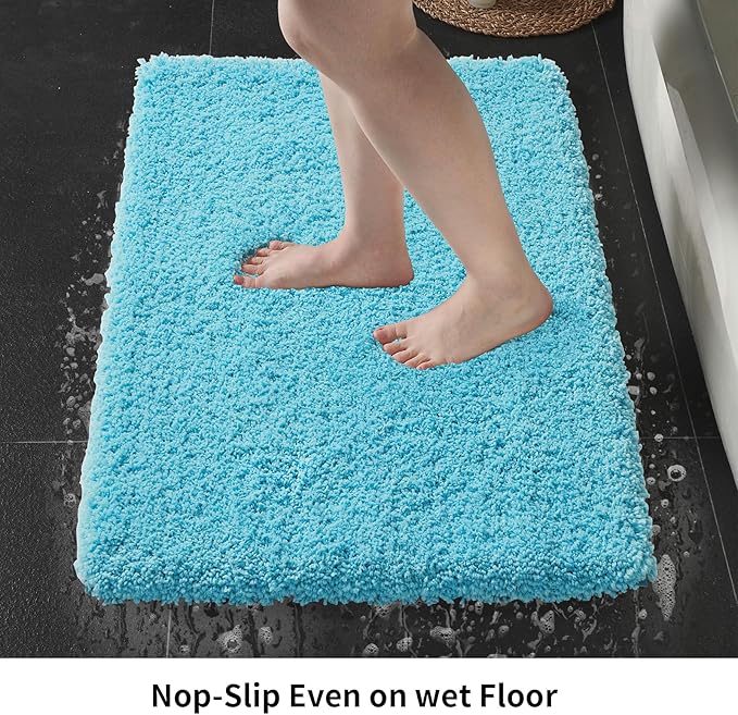 Teal Bathroom Rug 24x48 Non Slip Fluffy Bath Mat for Bathroom Floor Washable Plush Luxury Bath Rug for Tub Soft Shaggy Absorbent Shower Sink Mat