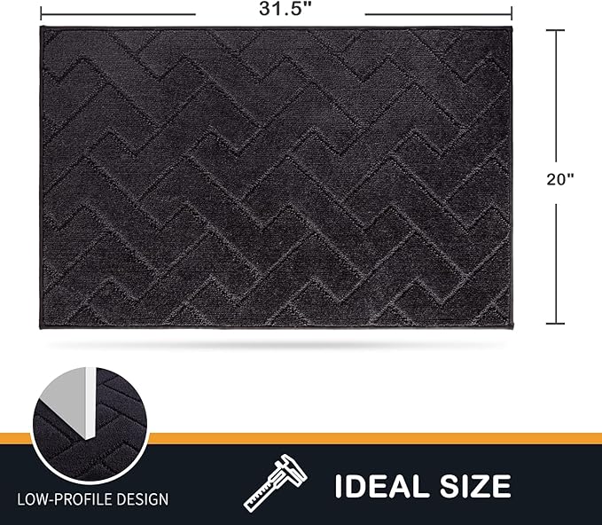 PURRUGS Dirt Trapping Door Mat 20" x 31.5", Non-Slip Machine Washable Entry Rug, Shoe Scraper, Dog Doormat, Super Absorbent Welcome Mat for Front & Back Door, Muddy Wet Shoes & Paws, Black