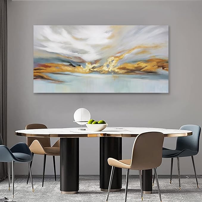 Glvzygy Modern Abstract Wall Art Wall Decor Greyish White Gold and Blue Abstract Wall Art Canvas Abstract Wall Art for Living Room Bedroom Dining Room Home Office Decor 20"x40"