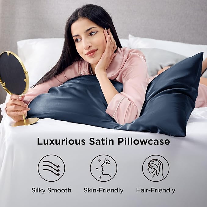 Bedsure King Size Satin Pillowcase Set of 2 - Blue Silky Pillow Cases for Hair and Skin with Envelope Closure, Similar to Silk Pillow Cases, Gifts for Women Men, 20x36 Inches, 2pcs
