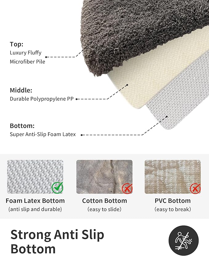 ILANGO Dark Gray Bathroom Rugs 60" × 24" Non Slip & Super Absorbent Thick Soft, Washable Bath Carpet Runner for Floor, Microfiber Plush Shaggy Bath Mats with Rubber for Bedroom Bathtub Shower Room