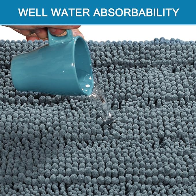 H.VERSAILTEX Bathroom Rugs Bath Rug Set 2 Piece Bathroom Contour Rug Toilet Mat Sets Non Slip Contour Bath Rug Ultra Thick Water Absorbent Striped Bath Mats(47" x 17" Plus 20" x 20" U, Stone Blue)