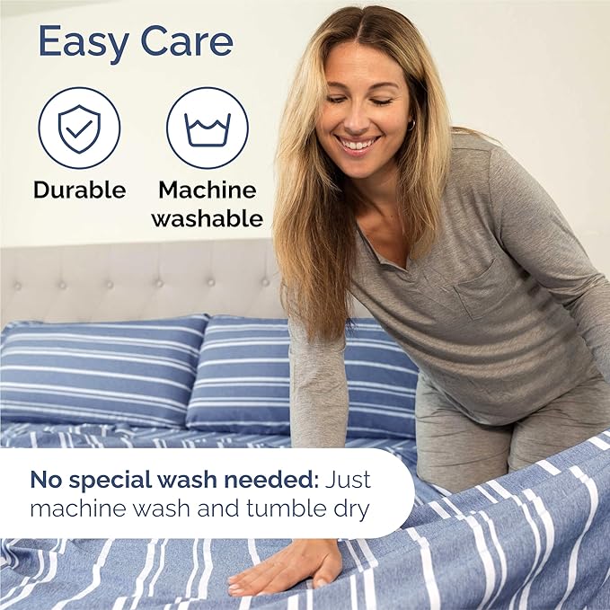 King 6 Piece Sheet Set - Cooling & Breathable Bed Sheets - Hotel Luxury Bed Sheets for Women, Men, Kids & Teens - Bedding w/Deep Pockets & Easy Fit - Soft & Wrinkle Free - King Blue Stripes Sheets