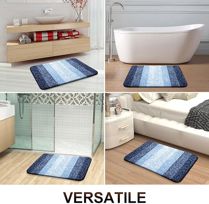 OLANLY Bathroom Rug Set 2 Piece, Soft Absorbent Microfiber Bath Rug Set, Non-Slip, Machine Wash Dry, Plush Shaggy Bath Mats for Bathroom (47"x20"+24"x16", Navy)
