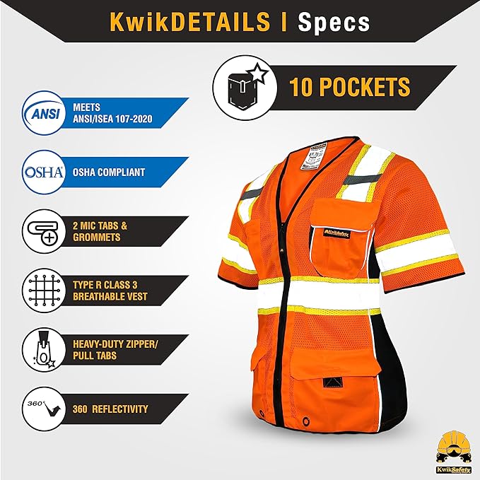 KwikSafety - Charlotte, NC - Men's & Women's Class 3 Safety Vest PPE Hi Vis Reflective ANSI OSHA
