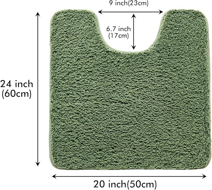 MIULEE Microfiber Toilet Bath Mat U-Shaped Contour Shaggy Bathroom Rugs Non Slip Extra Thick Soft Bath Rug Absorbent Water for Bathroom Commode Machine Washable(20x24 Inch, Moss Green)