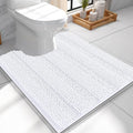 OLANLY Thick Toilet Rugs U-Shaped 24x20, Extra Soft Absorbent Chenille Striped Contour Bathroom Rugs for Toilet, Dry Quickly, Machine Washable, Non-Slip Bath Mat, White