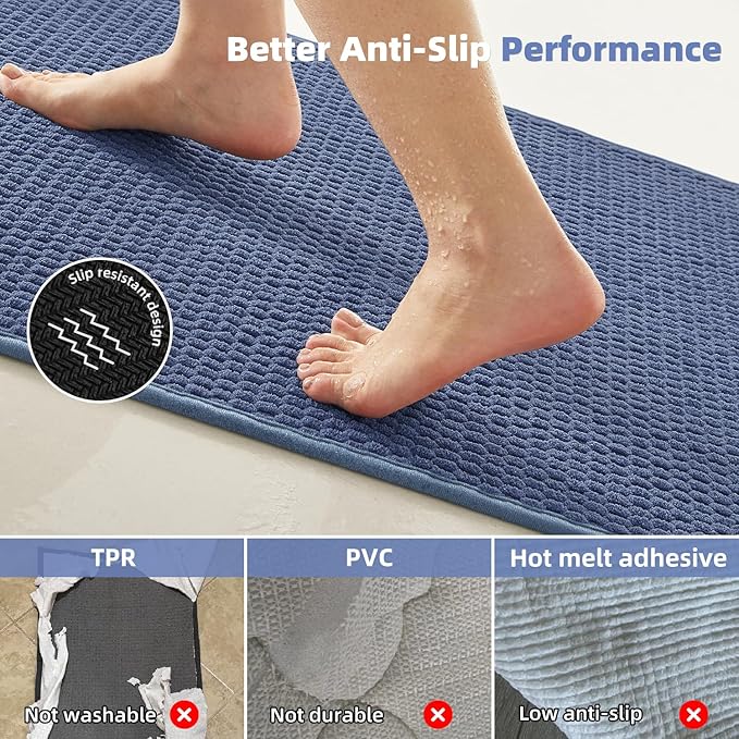Large Bathroom Rugs Non Slip Washable Bath Rugs Super Absorbent Bathroom Rug Thin Quick Dry Low Pile Bath Mats, Denim Blue 36"x60"