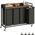 Laundry Hamper with Shelf, Laundry Basket 4 Section, Laundry Sorter with Pull-Out Removable Large Bags and Movable Wheels, Metal Frame, 4 x 15.87 Gallons (60L), Rustic Brown + Black PF07XLY