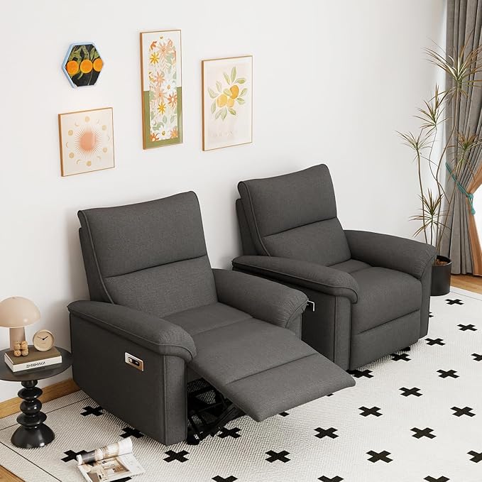 Wall Hugger Power Recliner Chair, Zero Wall Electric Recliner Chairs with USB Port, Snowflake Velvet Space Saving Large Recliner for Living Room, RV, Home Theater