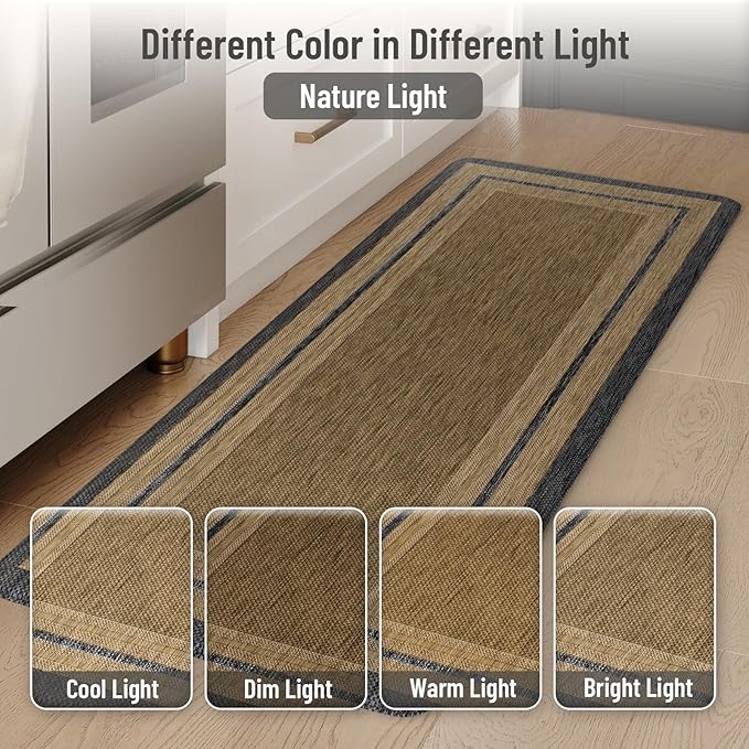 KIMODE Anti Fatigue Kitchen Mats 17"x47"+17"x29", Farmhouse Kitchen Rugs Sets of 2, Non Slip Kitchen Mats for Floor, Cushioned Comfort Standing Mats for Sink Laundry Office Desk Grey/Brown