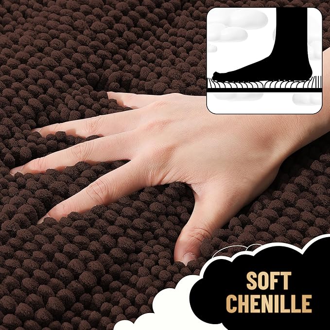 OLANLY Thick Bathroom Rugs 70x24, Extra Soft Absorbent Chenille Striped Bath Rugs, Rubber Backing, Machine Wash Dry, Bath Mats for Bathroom Floor, Tub and Shower, Home Decor Accessories, Brown