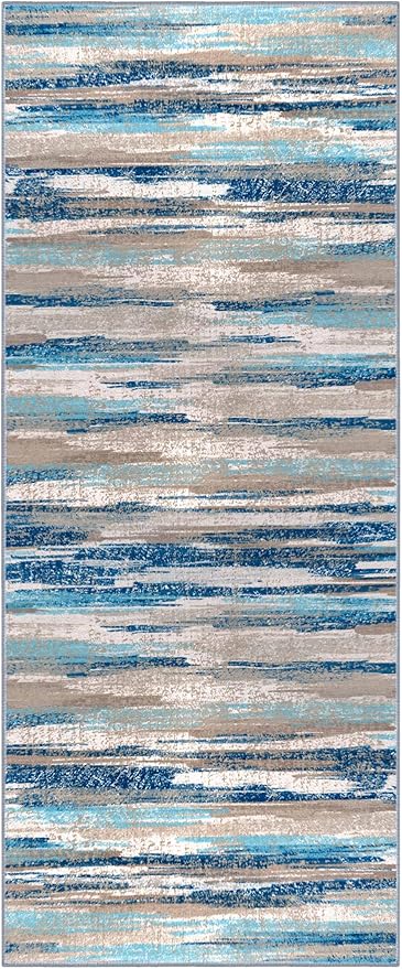 Modern Abstract Runner Rug 2x5, Blue Washable Entryway Kitchen Runner Non-Slip Soft Hallway Rug Runner Thin Print Faux Wool Carpet for Bedroom Laundry Room Indoor