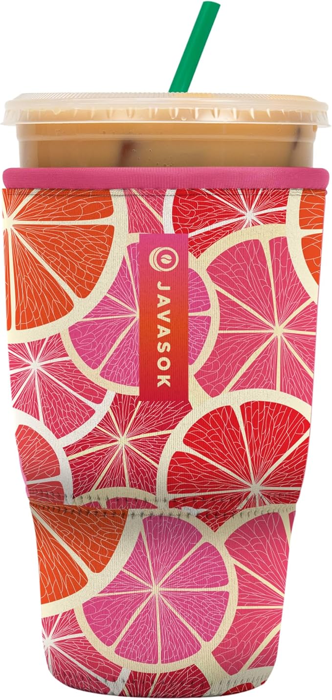 Sok It JavaSok Iced Coffee & Cold Soda Insulated Neoprene Cup Sleeve (Sunshine Slices, Large: 30-32oz)