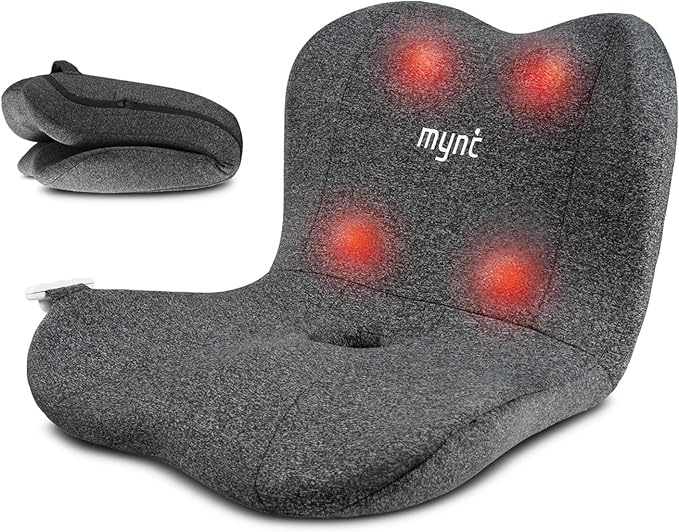 Mynt Lower Back Massager, Shiatsu Hip Massager, Lumbar Rolling Massage Seat Cushion with Heat, Foldable Ergonomic Support Cushion for Home Office Help Improve Sitting Posture, Gift for Mom
