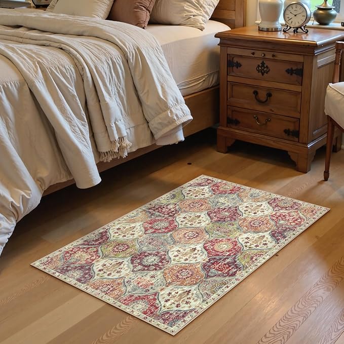 Lahome Moroccan Trellis Washable Orange Rug, 2x3 Entryway Rugs for Kitchen Bathroom, Non-Slip Indoor Door Mat Ultra-Thin, Small Throw Carpet for Bedroom Entry, Orange/Terracotta