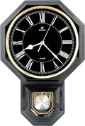JUSTIME Traditional Schoolhouse Black & White Roman Regulator Wall Clock, Chiming Wall Clocks with Pendulum & Westminster Chime Hourly, Schoolhouse Wall Decor Battery Operated (Gun Metal)