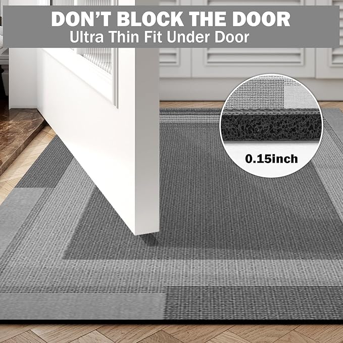 Extra Long Non Slip Bathroom Runner Bath Mat, Rubber Backing Ultra Thin Bath Rug Fit Under Door Quick Dry Super Absorbent Washable Shower Mat for Bathroom Floor Bathtub Sink, Dark Grey 24"x70"