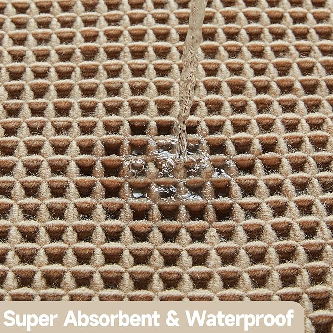 Waffle Bath Mat, Boho Bathroom Rugs Non Slip Washable Super Absorbent Quick Dry Bath Mat Farmhouse Bathroom Decor, 24"x16" Beige