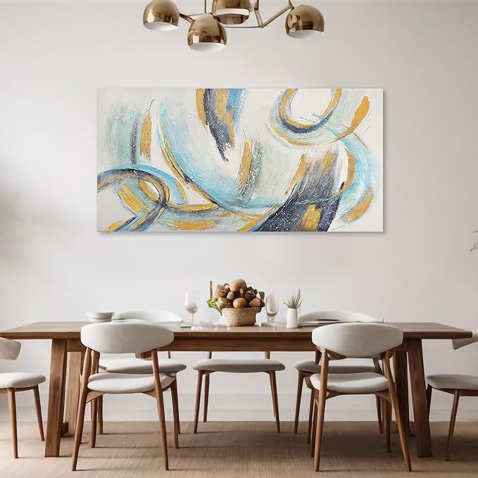 Glvzygy Abstract Wall Art Blue and Gold Wall Art Abstract Canvas Wall Decor Frame Artwork Modern Home Wall Decor for Living Room Bedroom Office 20"x40"