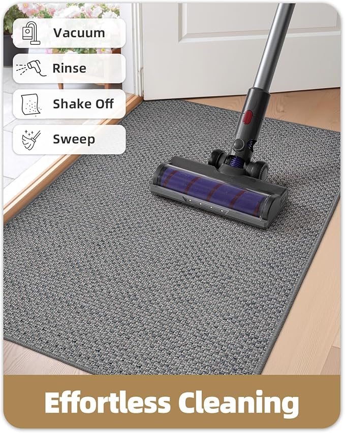 Color&Geometry Ultra-Thin Indoor Door Mat, 17"x29" Low-Profile Non-Slip Entryway Rug with Modern Geometric Texture, Washable Doormat for Indoor Entrance, Front Door, Light Grey (Rolled-up NO Creases)