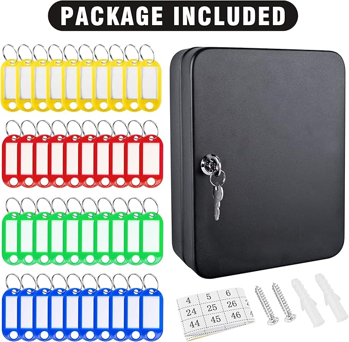 Kikerike Key Cabinet Wall Mount, 48 Hooks & Tags, Storage Key Lock Box, Steel Security Locking Key Management Organizer