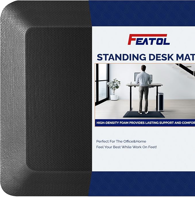 FEATOL Anti Fatigue Mat for Standing, 9/10 Extra Thick Ergonomic Standing Desk Mat, Comfort & Durable Memory Foam Standing Mat at Home,Office All Day (20" x 39", Black, 2PC)