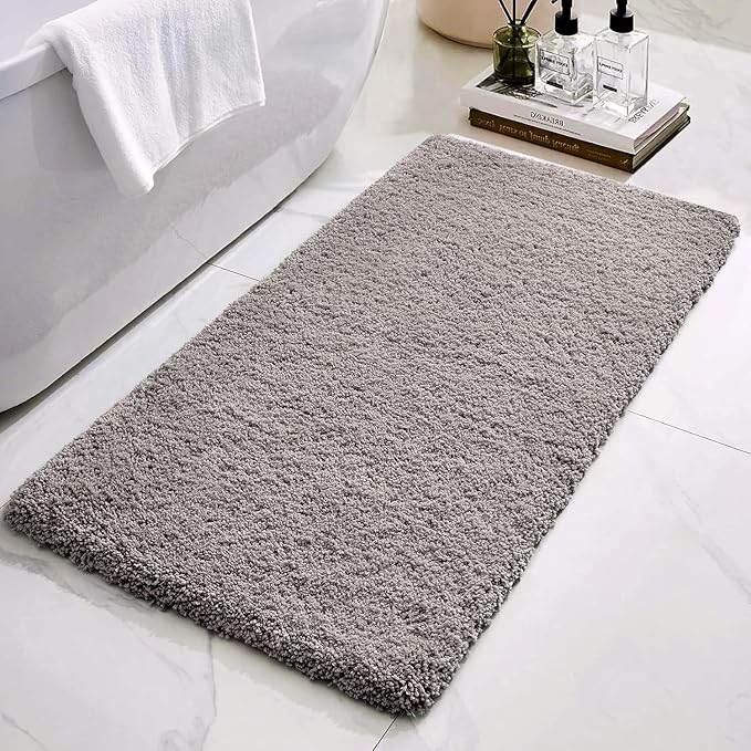 Bathroom Rugs 70x24, Ultra Thick Shaggy Soft Microfiber Absorbent Bath Rug, High Density Foam Latex Non Slip Backing, Machine Washable Bath Mats for Bathroom Floor & Sink, Grey