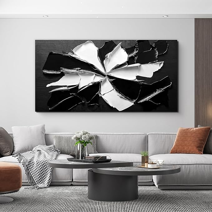 Abstract Wall Art Decor Modern Large Wall Art for Living Room Abstract Canvas Art Wall Decor Oversized Black and White Wall Art Prints Flowers Artwork for Walls Office Home Decorations 35" X 70"