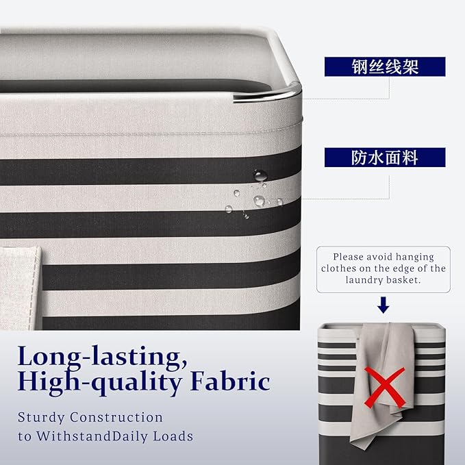 2 Pack Laundry Baskets 75L Large, Waterproof Freestanding Collapsible Laundry Hamper with Reinforced Handles, Black Clothes Hamper for Dorm, Bathroom, Bedroom, Laundry Room