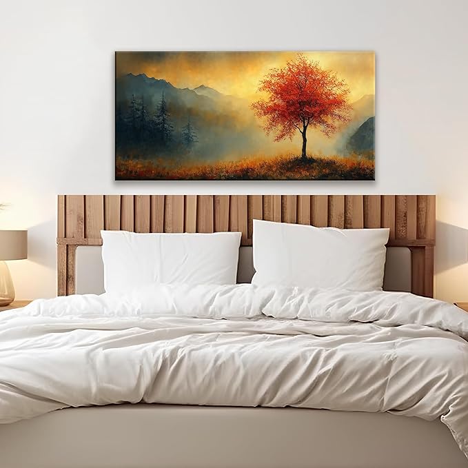 Suconvng Modern Canvas Art Wall Decor Tree Painting Aesthetic Home Decorations Gold Landscape Wall Art Print Picture For Bedroom Kitchen Office Home Decoration Artwork 20 X 40 Inch