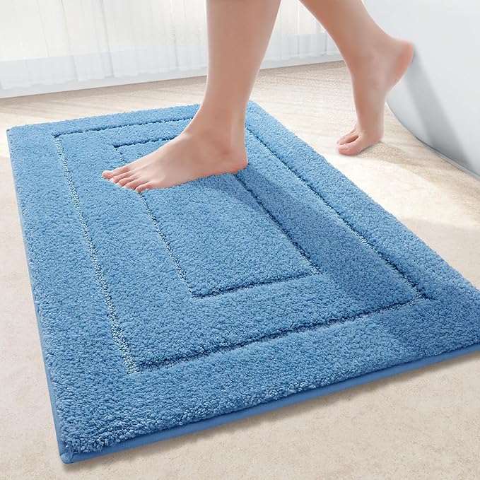Buganda Bathroom Rugs, 30" x 20", Soft and Absorbent Microfiber Bath Rugs, Non-Slip Shaggy Shower Carpet, Machine Wash Dry Bath Mats for Bathroom Floor, Tub and Shower, Blue