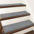 COSY HOMEER Stair Treads for Wooden Steps 9"x28" Washable Indoor Carpet Stair Treads Non Slip Soft Polyester Stair Carpet Tread Reusable Stair Runner Rugs for Kids, Elders,Pets,Medium Grey,7pcs