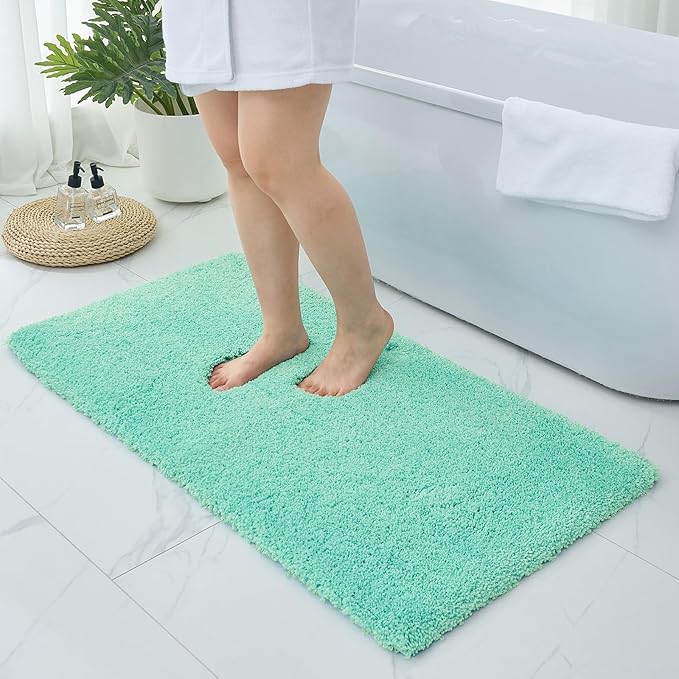 Bathroom Rugs 70x24, Ultra Thick Shaggy Soft Microfiber Absorbent Bath Rug, High Density Foam Latex Non Slip Backing, Machine Washable Bath Mats for Bathroom Floor & Sink, Spa Blue
